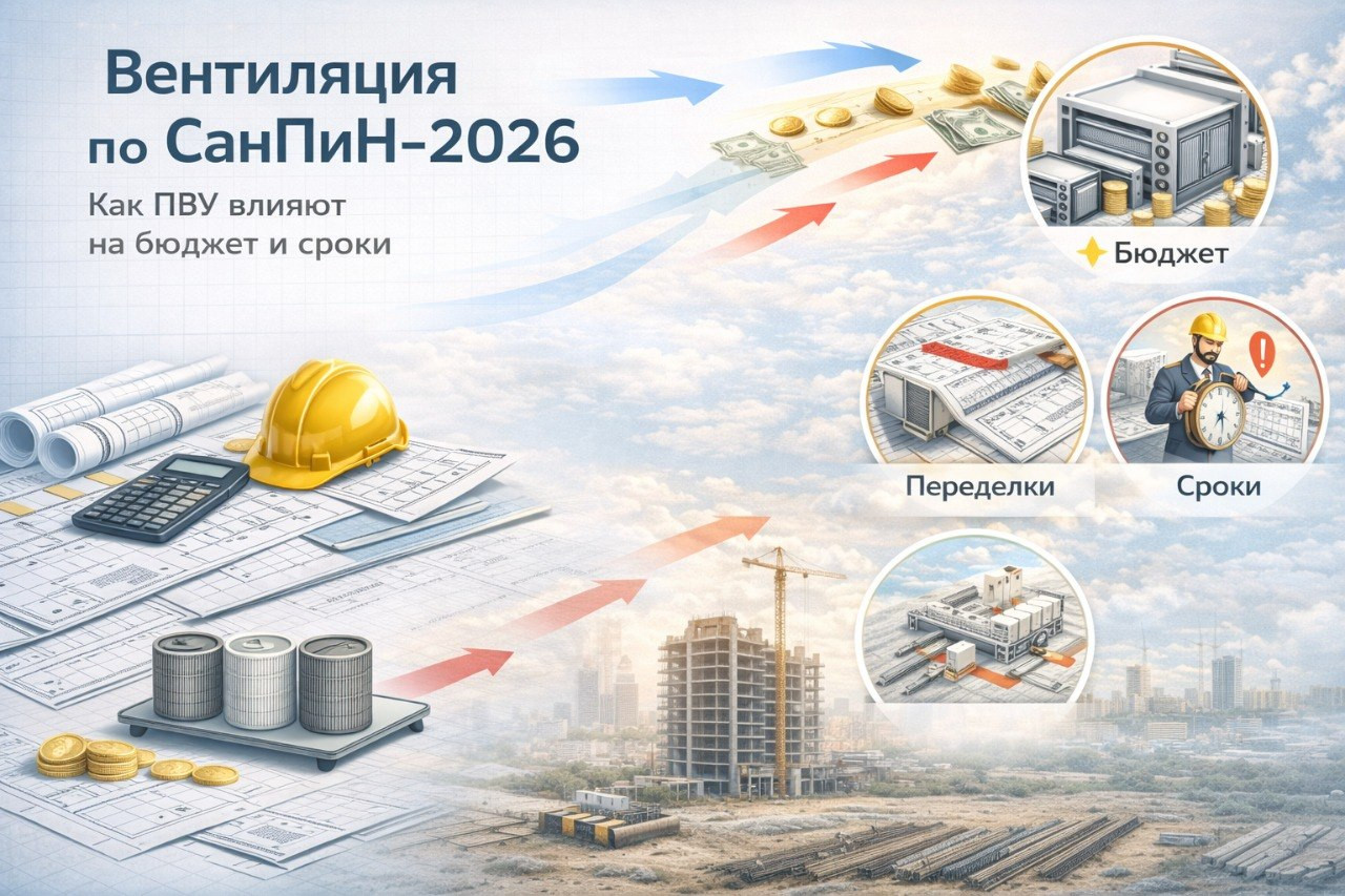 Комплект оборудования ПВУ для соблюдения СанПиН-2026: вентилятор, фильтры G4/F7, калорифер, рекуператор, воздуховоды