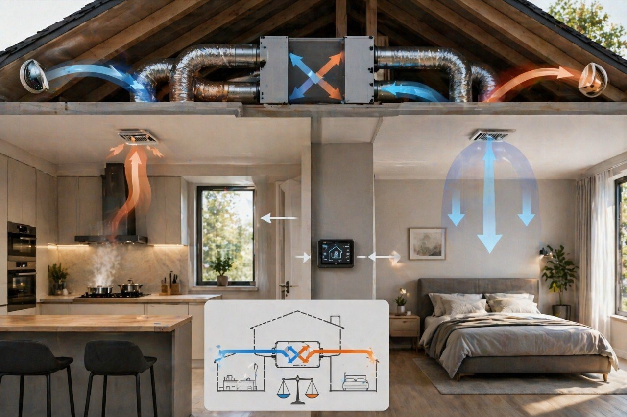 Схема балансировки приточно-вытяжной вентиляции в частном доме с рекуператором