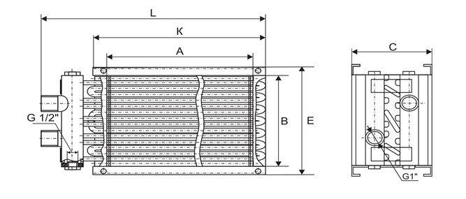 Размеры установленного трёхрядного нагревателя в AVI W 150/380/12000